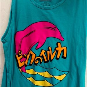 Pink dolphin teal tank top